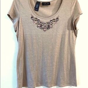 Axcess Beige Embellished Short Sleeve Top